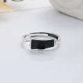 wholesale S925 Sterling Silver Korean-Japanese Style Fashion Minimalist Niche Aesthetic Epoxy Black and White Quadrilateral Lightweight Ring-0-1