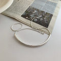 wholesale S925 Sterling Silver Minimalist Seamless Tube Necklace for Women, Summer Fashion Hollow Curved Semi-Circle Choker-0-1