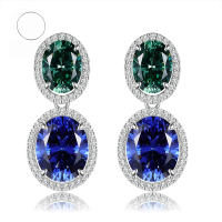 wholesale S925 Sterling Silver New 8*10mm Oval Tanzanite and Green Diamond Stud Earrings, Minimalist and Elegant Style-E275 Blue Diamond 925 Silver