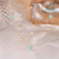 wholesale S925 Sterling Silver Flower Zircon Accent Layering Necklace, Turquoise Simple Collarbone Chain-0-3