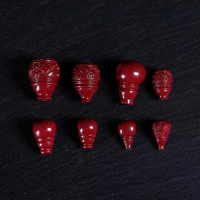 wholesale Metal material natural cinnabar Tibetan-style integrated three-hole carved purple clay round bead key pattern Buddha head and pagoda DIY bracelet accessory-Style 12