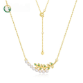 wholesale S925 Sterling Silver New Fashion Women's Popular Willow Leaf Shell Pearl Necklace Collarbone Chain for Wholesale-0-0