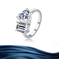 wholesale S925 Sterling Silver Cross-Border Wholesale Heart-Shaped Pear-Cut High-End Luxury Moissanite Ring Women's Silver Jewelry Accessories Men's-1 carat + 1 carat Moissanite 8 US size