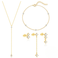 wholesale S925 Sterling Silver Zircon Zirconia Necklace Bracelet Earrings Set, Classic Light Luxury Versatile Jewelry-Earrings, Bracelet, Necklace Combination Set 925 Silver