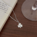 wholesale S925 Sterling Silver Crushed Ice Four-Leaf Clover Necklace for Women, Korean Minimalist Design, Luxury Advanced Scale Collarbone Chain-0-4