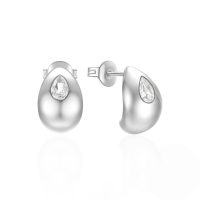 wholesale 925 Sterling Silver New Classic Minimalist Round C-shape Zircon Stud Earrings, Korean Style-Platinum #4 925 silver