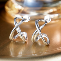 wholesale S925 Sterling Silver Minimalist Cross Line Earrings for Women, Versatile Plain Silver Earrings, Physical Store Order Style-Sterling Silver Earrings 925 Silver