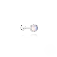 wholesale S925 Sterling Silver Zircon-inlaid Natural Moonstone Flat Threaded Ear Cartilage Stud, Korean Style Niche Premium Jewelry-Single platinum #7 (4MM)