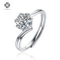 wholesale S925 silver rhodium-plated with moissanite snowflake twist shank women's ring new style silver jewelry in stock-0-1