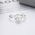 wholesale S925 Silver Trendy Geometric Korean Style Ins Aesthetic Small Pearl Unique Design Adjustable Opening Ring-0-1