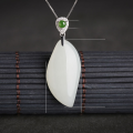 wholesale 925 Sterling Silver Embroidered Willow Leaf Hetian Jade Pendant for Vintage Style Hanfu Qipao Necklace-0-6