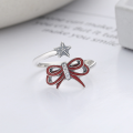 wholesale S925 Sterling Silver Korean-style Cute Christmas Series Resin Double-Layer Bow Star Design Adjustable Ring-0-1