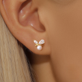 wholesale S925 Sterling Silver Acrylic Hollow-out Petal Flower Earrings With Pearl, Korean Style Inlaid Crystals, Exquisite And Unique Design-0-3