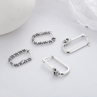wholesale S925 silver patterned square hoop large earrings with skull ear clips, retro minimalist ins trendy design earrings-166FR/Twisted Style Approx. 2.9g>925 Silver