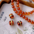 wholesale S925 gold-plated silver with inlaid natural blood amber hamburger bead spacer accessories for DIY bracelets, necklaces, and amber/beechwood jewelry-0-3