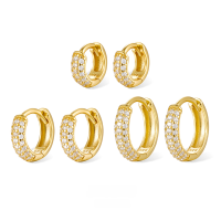 wholesale Sterling Silver Three-Row Diamond Wide Hoop Earrings with Ins Retro High-End Ear Clasps Pure Silver Ear Studs Cross-Border-Gold-Inner Diameter 6mm 925 Silver