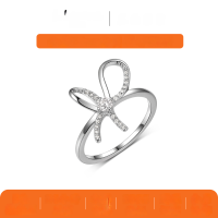 wholesale S925 Sterling Silver Bow-Shaped Moissanite Ring, Sweet and Minimalist Style, Women's Bestseller, Hot Selling on Independent Websites-Silver 0.1 carat (with certificate)  8 US
