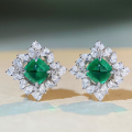 wholesale S925 Sterling Silver Enclosed Back Earrings Women Sugar Loaf Emerald Luxury Full Diamond Inlay Chinese Style Banquet Attendance-0-0