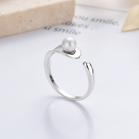 wholesale S925 silver fashionable minimalist Korean and Japanese imitation pearl ins-style cross-border trendy creative design open ring-YJ1094/approx. 2.2g>Adjustable opening