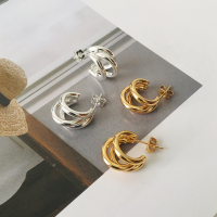 wholesale S925 Sterling Silver Minimalist Layered Circle Earrings, Exquisite and Chic Ins Style European and American Fashion Personality Jewelry-Platinum 925 silver