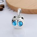 wholesale S925 Sterling Silver Creative Classic Cartoon Cute Blue Big-Eyed Kitten Pendant DIY Free Matching Accessories-0-0