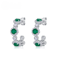 wholesale S925 sterling silver gold-plated light luxury French elegant cultivated emerald hoop earrings for women, high-end sense accessory-Cultured Emerald 925 Silver
