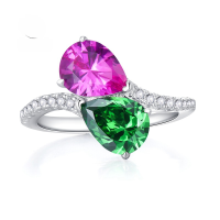 wholesale 925 Silver Metal Material Mù Jǐng Jewelry New Product 7*9 Waterdrop Shape High Carbon Diamond Pink Diamond Green Diamond Ring for Women, Fashionable and Versatile-R509 Pink Green Ring Size 7