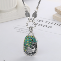 wholesale Sterling Silver S990 Yun Chao Xuan Retro Ethnic Style Double-Sided Epoxy Peony Peacock Exquisite Large Pendant-0-2