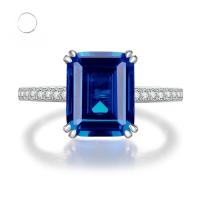 wholesale S925 Sterling Silver Vintage Rectangular Flat 8*10 Green Zircon High Carbon Diamond Women's Ring-R382 Blue Diamond No. 8