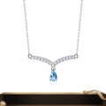 wholesale S925 Silver Light Luxury V-Shape Design Gemstone Necklace with Natural Topaz Pendant-0-0