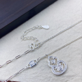 wholesale 999 Silver Hollowed-out Filigree Gourd Necklace with Diamond Inlay and Auspicious Cloud Motif, Fashionable New Chinese Style Minimalist and High-end Pendant-0-3