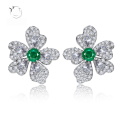 wholesale S925 Silver New European Style Simulated Emerald Earrings, Elegant Stud Earrings with Micro-Pave Setting-0-0