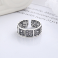 wholesale S925 Sterling Silver Retro Antique "Lin Bing Dou Zhe Jie Zhen Lie Qian Xing" Open Ring for Men and Women-0-1