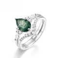wholesale S925 sterling silver gold-plated European and American new trendy fashion drop-shaped green moss ring,stackable ring for women-0-0