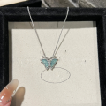 wholesale S925 Sterling Silver Natural Blue Crystal Butterfly Pendant Necklace for Women, Small Batch Design Collarbone Chain-0-0