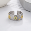 wholesale S925 Silver Retro Fashion Striped Sunflower Creative Design Open Ring-0-1