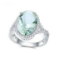 wholesale S925 Sterling Silver Natural Green Amethyst Ring, High-End Fashion Luxury Set with 10*14mm Natural Colored Gemstone Ring-Natural Green Amethyst Ring  US Size 6