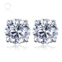 wholesale Metal Material First, Mu Jing Jewelry New Round Diamond High Carbon Diamond Stud Earrings 7*7mm INS Hot Selling Style Earring Accessories Drop Shipping-E071 White Diamond &gt;925 Silver