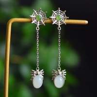 wholesale 925 silver gold-plated with certificate, palace spider cold enamel inlaid with Hetian jade earrings-Silver Spider Jade Earrings 925 Silver
