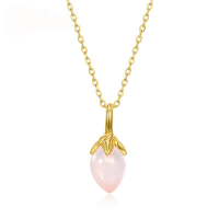 wholesale new 925 silver plated with 10K gold teardrop-shaped pink crystal lily of the valley pendant, Korean and Japanese light luxury floral wholesale-[Pendant] Without chain>925 silver