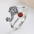 wholesale S925 Sterling Silver Double-Layer Hollow Auspicious Red Agate Inlaid Ring, Retro Ethnic Style-0-2