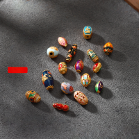 wholesale S925 gold-plated enamel, fired blue, five-strand Nana Tonglong pillar barrel beads, set with turquoise DIY bracelet accessories-Burnt Blue Six-Character Mantra Barrel