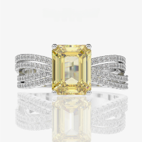 wholesale 925 Silver Shipei Jewelry Simulated Diamond Ring Women's Luxurious 3 Carat Emerald Cut Rectangle Flat 7*9mm-Yellow 7*9【R-0885】 No.7