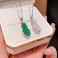wholesale S925 Sterling Silver Natural Chalcedony Four-Seasons Bean Pendant, Icy Translucent Silver-Set Jade Lucky Bean Necklace, New Chinese Style Collarbone Chain Wholesale-0-4