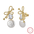 wholesale 14K Gold S925 Sterling Silver Knot Cultured Freshwater Pearl Earrings Factory Direct-0-0