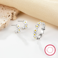 wholesale S925 Silver Cross-Border Hot-Sell Egg Yolk Small Flower Minimalist Fresh and Sweet Children's Stud Earrings and Ring Set-Earrings 925 Silver