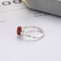 wholesale S925 Sterling Silver Vintage-Inspired Red Agate Ring Trendy Creative Design Adjustable Index Finger Ring for Women-0-3