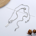 wholesale S925 Sterling Silver Creative Olive Link with Side Chain and Small Square English Plaque Pendant Double Loop Necklace-0-1