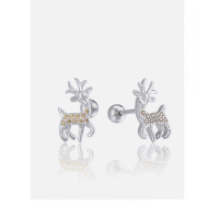 wholesale Sterling Silver S925 Small Deer Earrings Women European and American Ins Style Christmas One Deer With You Earrings Women Jewelry Wholesale-001224-Platinum 925 Silver