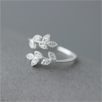 wholesale S925 Silver Nalan Women's Mori Sweet Diamond-Inlaid Leaf Ring Wholesale Adjustable Leaf Index Finger Ring J1058-s925 silver ring Adjustable opening